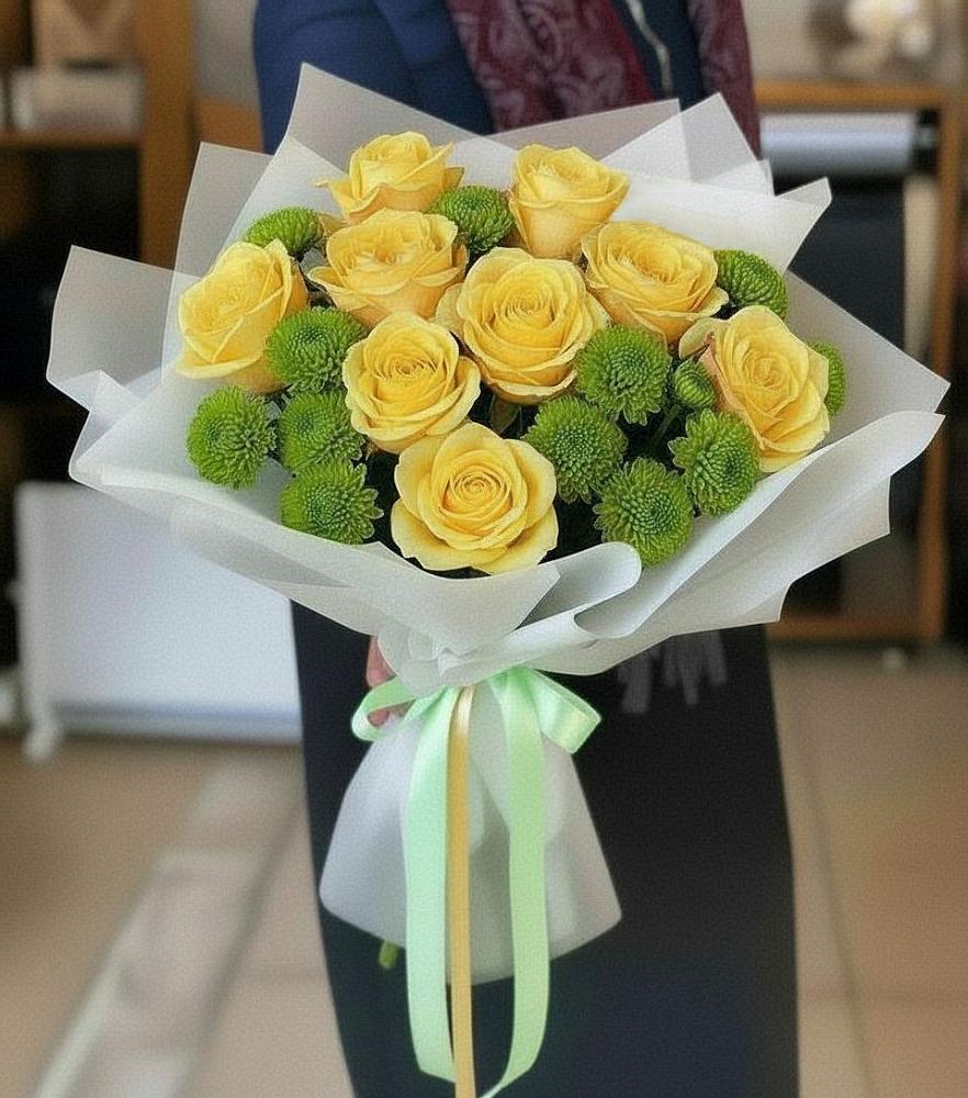 Букет цветов из: Хризантемы и Розы в Железногорске