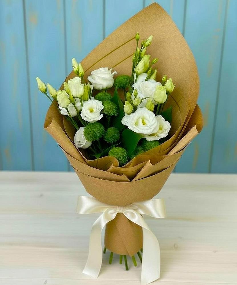 Букет цветов из: Хризантемы и Лизиантусы в Железногорске