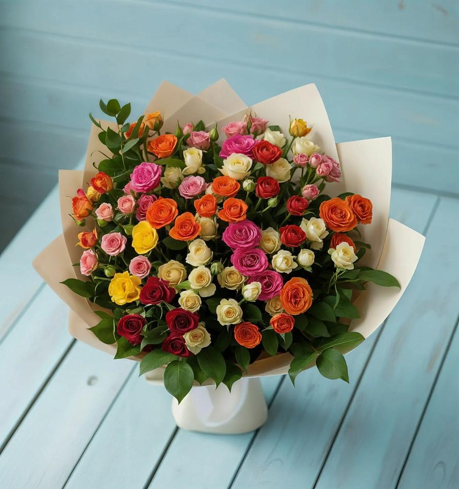 Букет Микс из разноцветных кустовых роз в Железногорске