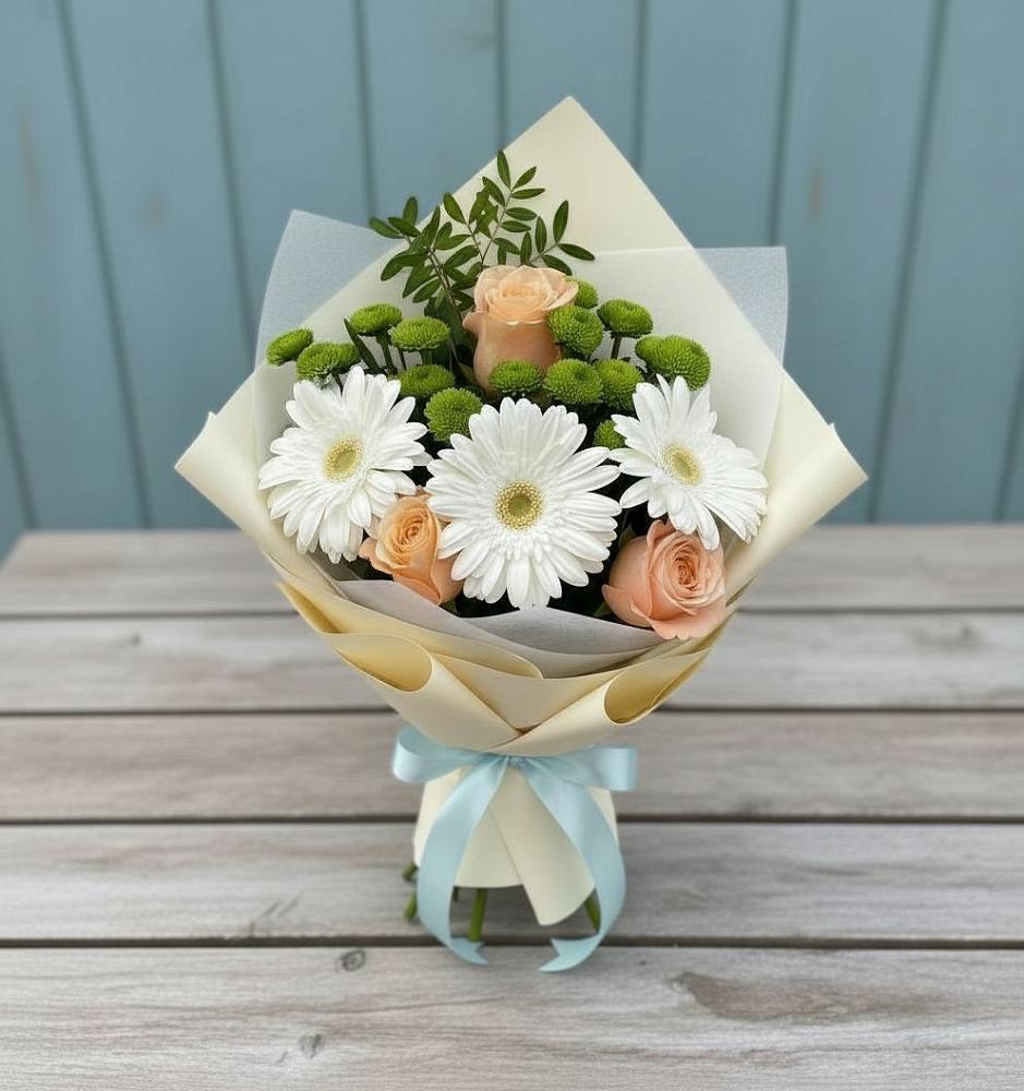 Букет цветов из: Герберы, Розы и Хризантемы в Железногорске
