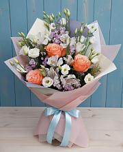 Букет цветов из:  Лизиантусы, Розы, Альстромерии и Гипсофила #REPLACE_PRED# Железногорске