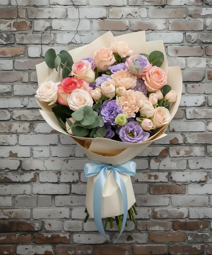 Букет цветов из: Розы, Лизиантусы и Гвоздики в Железногорске